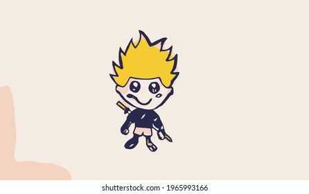 Cute Cartoon Ninja . Vector illustration