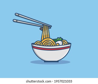 Cute fideos de caricatura. Icono de estilo plano de caricatura Vector premium