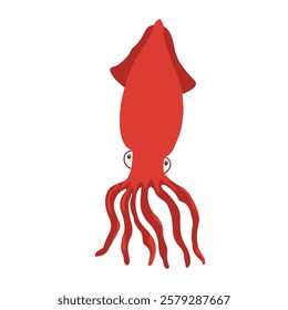 Cute Cartoon North sea Squid. Arctic, Polar sea animal. Creature image icon. Vector Illustration.