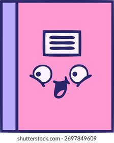 cute cartoon of a notebook in bright neon color