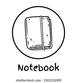 Cute cartoon notebook doodle image logo. Media highlights graphic icon