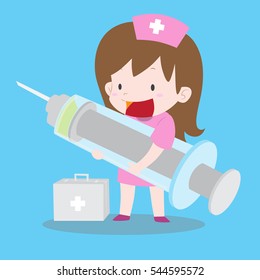 Cute Cartoon Nurse Big Syringe First Stock Vector (Royalty Free ...