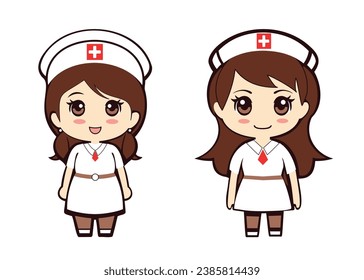 Cute cartoon nurse wearing uniform and hat, white dress, health care concept