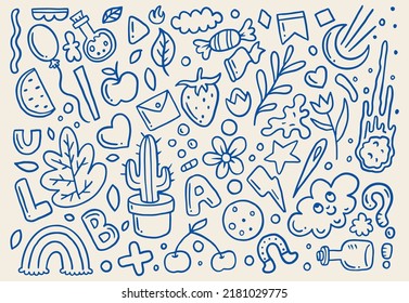 Cute Cartoon Object Designs Doodle Set