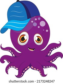 Pulpo de dibujos animados con capucha azul.Ilustración vectorial dibujada a mano.