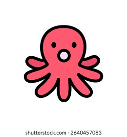 A cute cartoon octopus with bright colors and outlined details. Great for children's learning content, sea creature stories, and aquarium signage.