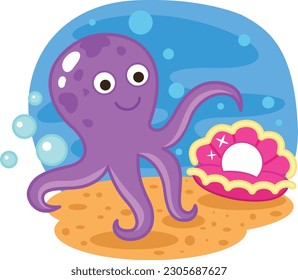 cute cartoon octopus character on white background illustration