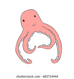 Cute cartoon octopus character, vector illustration in simple style. Isolated on white background.