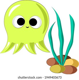 Cute cartoon Octopus. Draw illustration in color