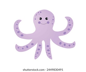 Cute cartoon octopus isolated doodle lilac color vector illustration