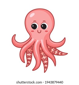 Cute cartoon octopus isolated on white background. Children vector illustration.
