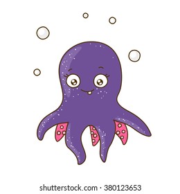 Cute cartoon octopus isolated on white