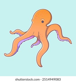 Cute Cartoon Octopus Sea Creature Flat Art Vector