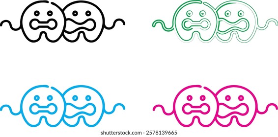 Cute cartoon octopus, simple line drawing, kawaii style, minimalist design, multiple color variations, smiling faces, curly tentacles, playful mood, vector illustration, symmetrical composition, child