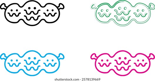 Cute cartoon octopus, simple line drawing, kawaii style, minimalist design, multiple color variations, smiling faces, curly tentacles, playful mood, vector illustration, symmetrical composition, child