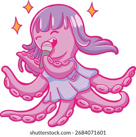 Polvo de Desenho Animado Bonito Cantando com Microfone