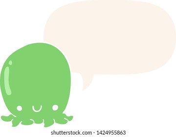 cute cartoon octopus with speech bubble in retro style