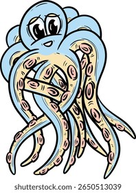 Cute cartoon octopus tentacles character mascot vector illustration