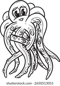 Cute cartoon octopus tentacles character mascot vector illustration