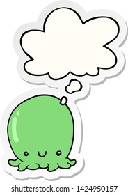 cute cartoon octopus with thought bubble as a printed sticker