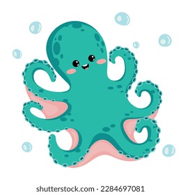 Cute cartoon octopus. Vector flat octopus illustration