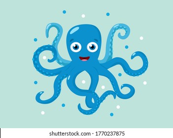 Cute cartoon octopus. Vector illustration character.