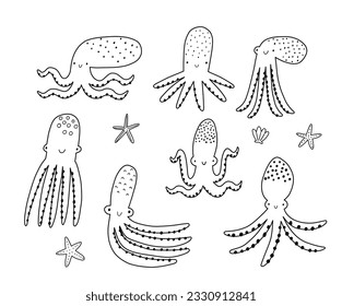 Cute cartoon octopus - vector illustration. Awesome character, flat style, undersea life set