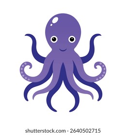 Cute cartoon octopus vector illustration marine animal character smiling face design