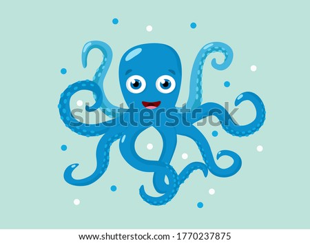 Cute cartoon octopus. Vector illustration character.