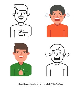 Cute cartoon office workers. Calm and Angry. Happy and angry emotion concept. Flat and outline vector illustrations isolated on white background