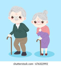 cute cartoon old couple on the blue background