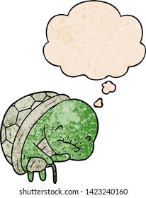 cute cartoon old turtle with thought bubble in grunge texture style