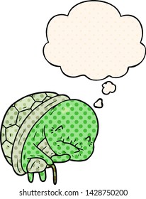 tira cómica de la vieja tortuga con burbuja de pensamiento en el estilo de un libro de historietas
