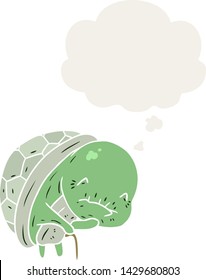 cute cartoon old turtle with thought bubble in retro style