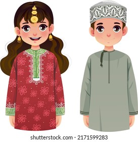 Cute cartoon Omani kids . vector illustration 