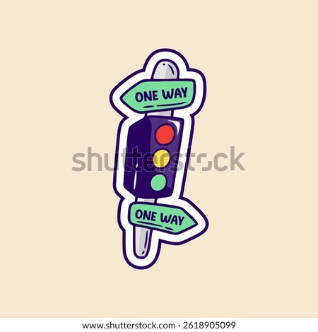 Cute Cartoon One Way Traffic Light Illustration