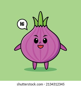 Cute cartoon onion character with happy expression in modern style design