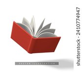 Cute cartoon open book. Realistic 3d book with shaddow on white background. Vector illustration.