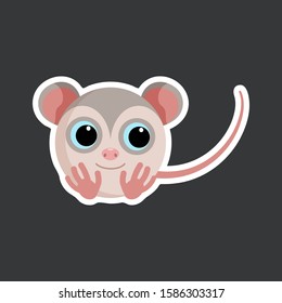 cute cartoon opossum sticker vector illustration. Flat design.