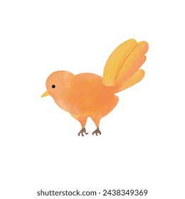 Cute cartoon orange bird isolated on white background. Watercolor illustration.