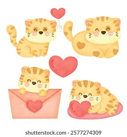 Cute Cartoon Orange Cat for greeting card , valentine's day card. 