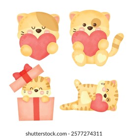 Cute Cartoon Orange Cat for greeting card , valentine's day card. 