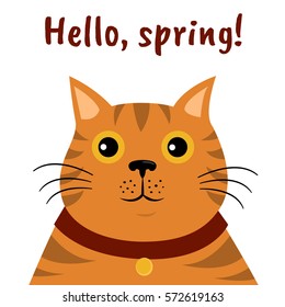 Cute cartoon orange cat icon. Hello, spring. Isolated vector illustration on white background