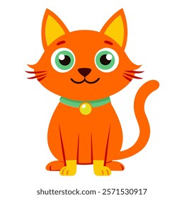 Cute cartoon orange cat isolated on white background. Front view. Vector illustration