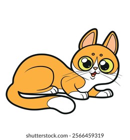 Cute cartoon orange cat on white background. Image produced without the use of any form of AI software at any stage.