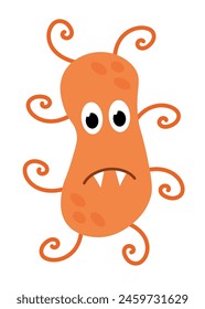 Cute cartoon orange character bacteria, microbe, germ. Microbiology organism. Mascot expressing emotion. Vector children illustration in flat design.