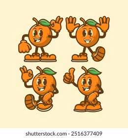 Cute Cartoon Orange Characters with Positive Gestures - Vector Fruit Illustration