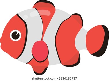 Cute cartoon orange clownfish vector illustration isolated on background. Adorable anemone fish character for kids graphic, educational book, stickers, patterns, and ocean decor.