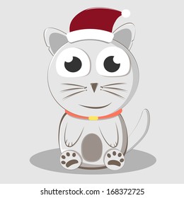 cute cartoon with orange collar and big eyes with a Christmas hat