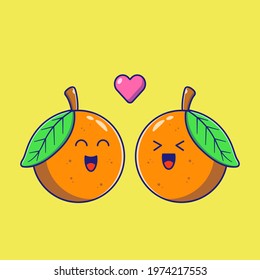 Cute Cartoon Orange Couple in Love Flat Vector Illustration Isolated.